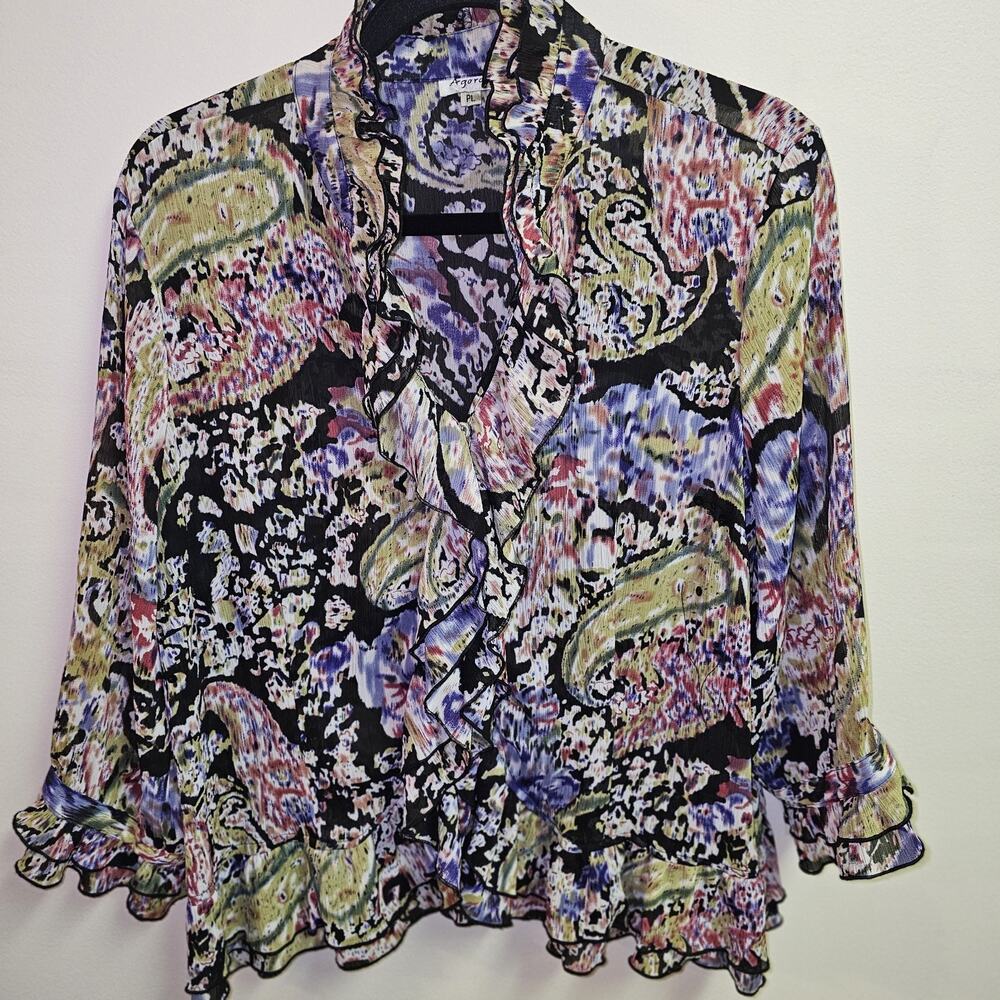 Agora Ruffle Collar Long Sleeve With Ruffle Single Button Semi Open Front SZ‎ PL